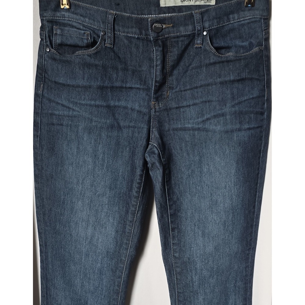 DKNY JEANS Women's Petites Blue Denim Jeans Size 6 Embroidered Zip Button